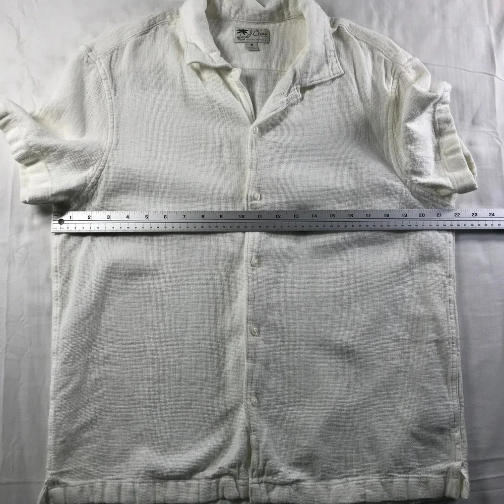 J Crew Mens White Textured Cotton Short Sleeve Camp Collar Button Down Shirt M